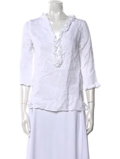 Pre-owned Anne Fontaine Linen V-neck Blouse In White