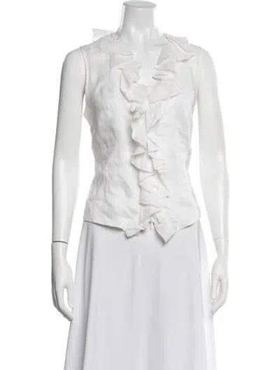 Pre-owned Anne Fontaine Linen V-neck Blouse In White