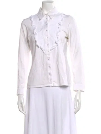Pre-owned Anne Fontaine Long Sleeve Blouse In White