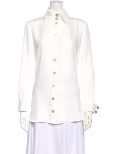 Pre-owned Anne Fontaine Long Sleeve Blouse In White