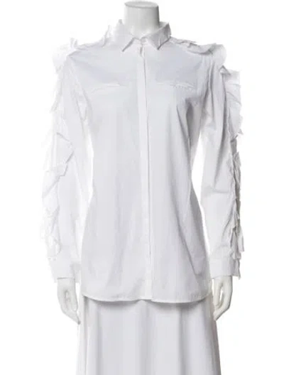Pre-owned Anne Fontaine Long Sleeve Blouse In White