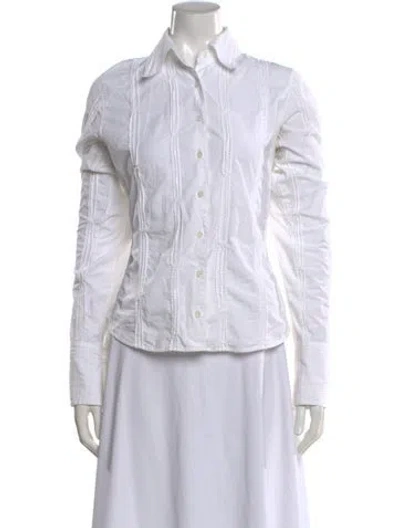 Pre-owned Anne Fontaine Long Sleeve Blouse In White