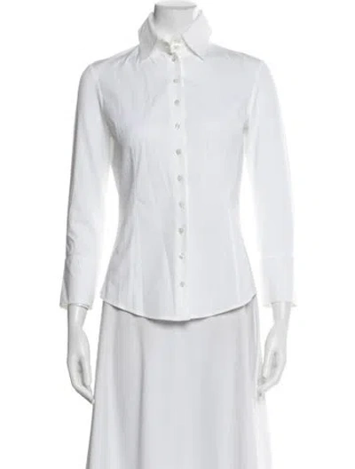 Pre-owned Anne Fontaine Long Sleeve Blouse In White