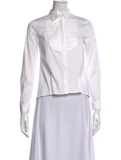Pre-owned Anne Fontaine Long Sleeve Blouse In White