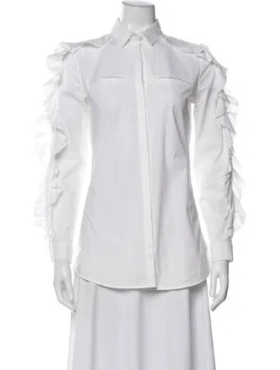 Pre-owned Anne Fontaine Long Sleeve Blouse In White