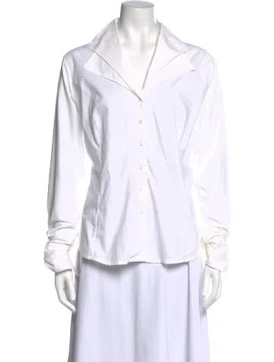 Pre-owned Anne Fontaine Long Sleeve Blouse In White