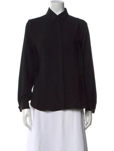 Pre-owned Anne Fontaine Long Sleeve Button-up Top In Black