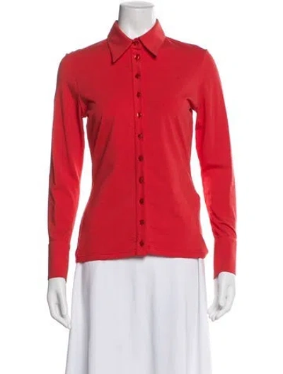 Pre-owned Anne Fontaine Long Sleeve Button-up Top In Red