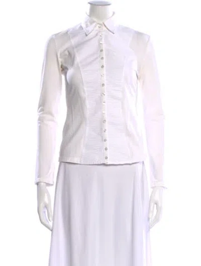 Pre-owned Anne Fontaine Long Sleeve Button-up Top In White