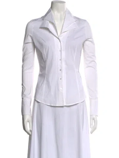 Pre-owned Anne Fontaine Long Sleeve Button-up Top In White