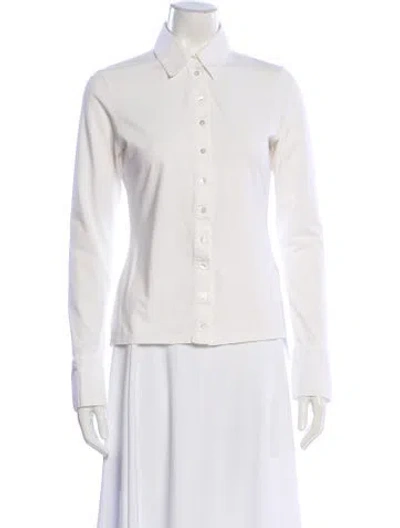 Pre-owned Anne Fontaine Long Sleeve Button-up Top In White