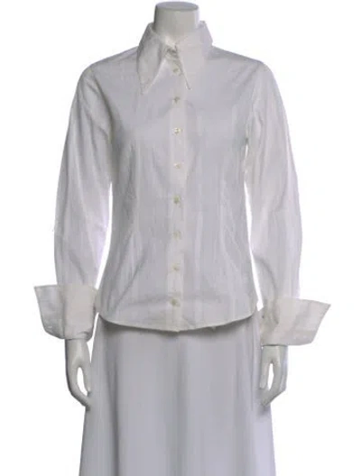 Pre-owned Anne Fontaine Long Sleeve Button-up Top In White
