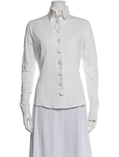 Pre-owned Anne Fontaine Long Sleeve Button-up Top In White