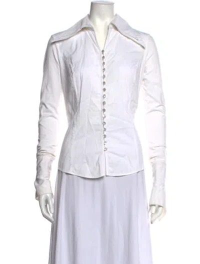 Pre-owned Anne Fontaine Long Sleeve Button-up Top In White