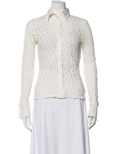 Pre-owned Anne Fontaine Long Sleeve Button-up Top In White