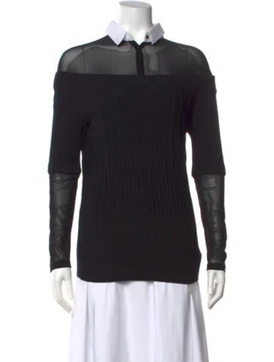 Pre-owned Anne Fontaine Long Sleeve Polo In Black