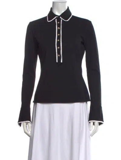 Pre-owned Anne Fontaine Long Sleeve Polo In Black