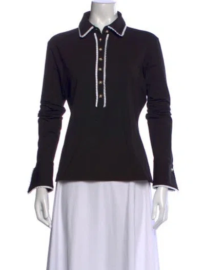 Pre-owned Anne Fontaine Long Sleeve Polo In Black