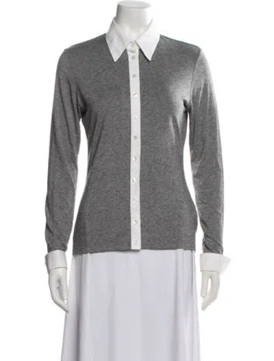 Pre-owned Anne Fontaine Long Sleeve Polo In Grey