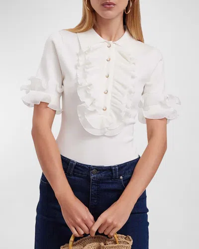 Anne Fontaine Maelys Ruffle-trim Knit Shirt In White