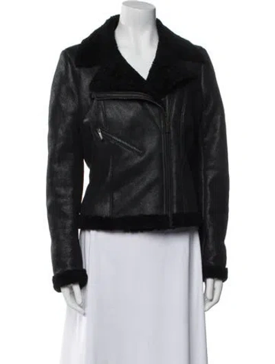 Pre-owned Anne Fontaine Merino Wool Biker Jacket In Black