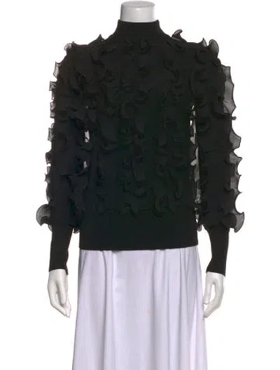 Pre-owned Anne Fontaine Mock Neck Long Sleeve Blouse In Black