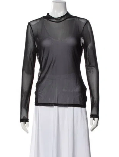 Pre-owned Anne Fontaine Mock Neck Long Sleeve Top In Black