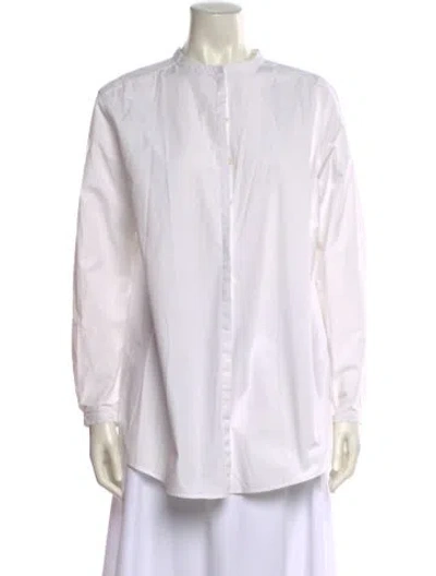 Pre-owned Anne Fontaine Mock Neck Long Sleeve Tunic In White