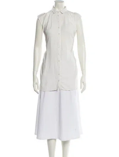 Pre-owned Anne Fontaine Mock Neck Sleeveless Tunic In White