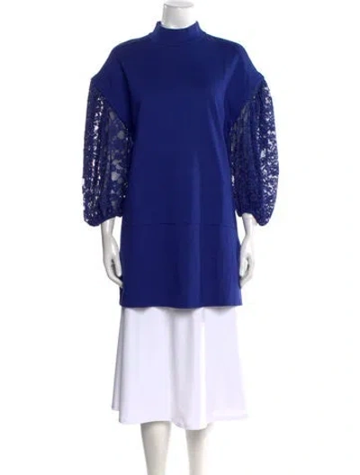 Pre-owned Anne Fontaine Mock Neck Three-quarter Sleeve Tunic In Blue