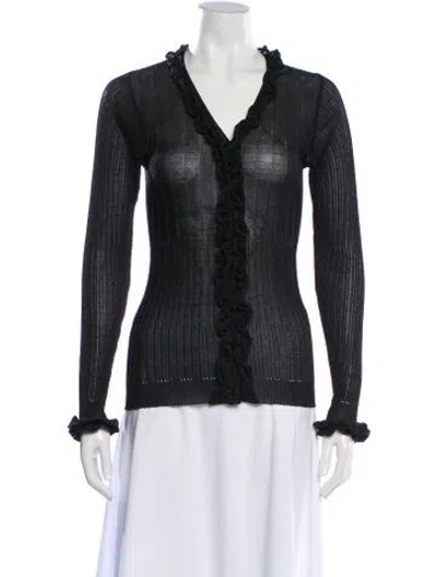 Pre-owned Anne Fontaine Parfaite-lux V-neck Sweater In Black