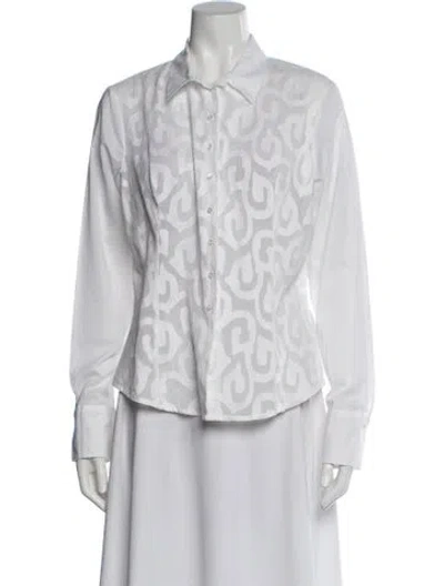 Pre-owned Anne Fontaine Patterned Long Sleeve Blouse In White