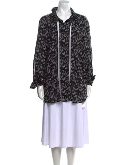 Pre-owned Anne Fontaine Patterned Mock Neck Tunic In Black