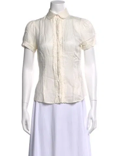 Pre-owned Anne Fontaine Patterned Short Sleeve Blouse In White