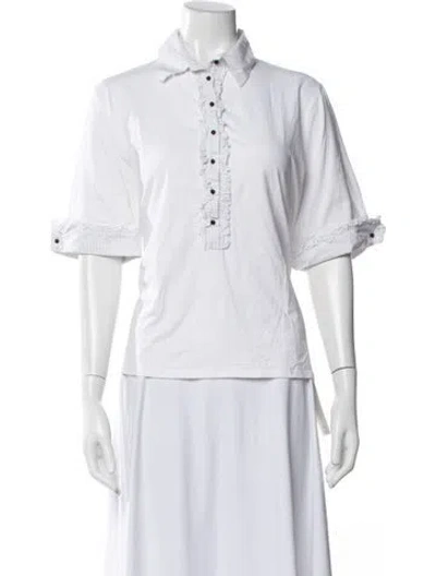 Pre-owned Anne Fontaine Polka Dot Print Short Sleeve Blouse In White