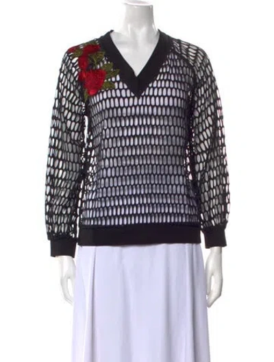 Pre-owned Anne Fontaine Printed V-neck Top In Black
