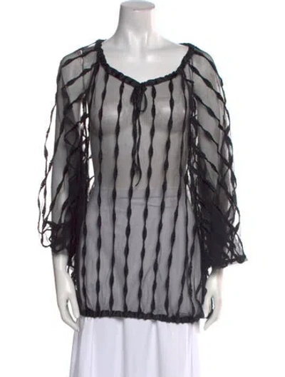 Pre-owned Anne Fontaine Printed V-neck Tunic W/ Tags In Black