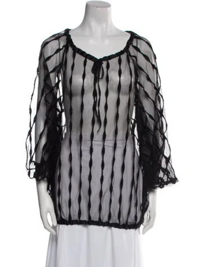 Pre-owned Anne Fontaine Printed V-neck Tunic W/ Tags In Black