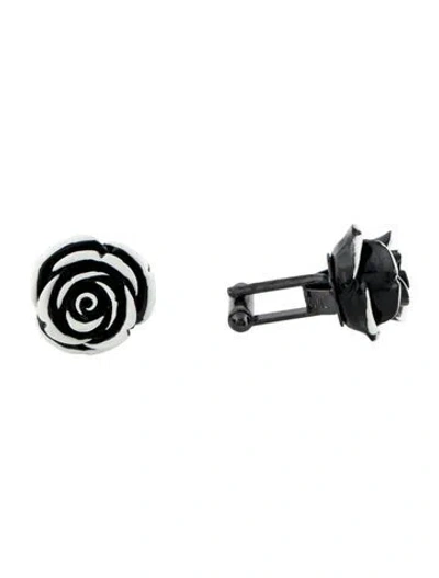 Pre-owned Anne Fontaine Resin Floral Cufflinks In Black