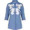 Anne Fontaine Shirt  Citron Blue Linen Shirt With White Floral Applique In Blue
