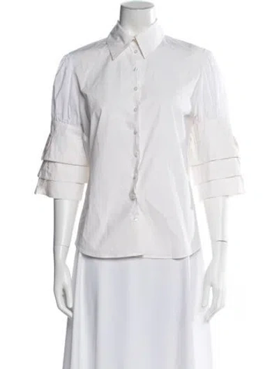 Pre-owned Anne Fontaine Short Sleeve Blouse In White