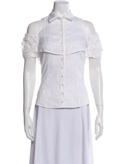Pre-owned Anne Fontaine Short Sleeve Button-up Top In White
