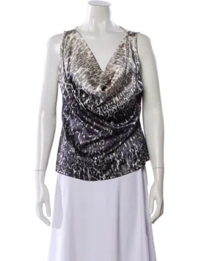 Pre-owned Anne Fontaine Silk Animal Print Blouse In Gray