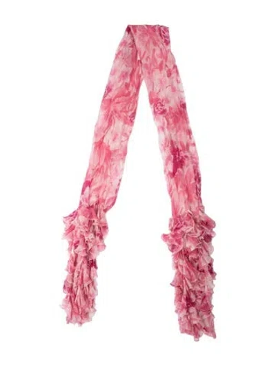 Pre-owned Anne Fontaine Silk Floral Print Scarf In Pink
