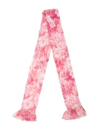 Pre-owned Anne Fontaine Silk Floral Print Scarf In Pink