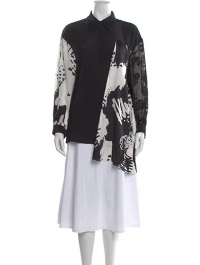 Pre-owned Anne Fontaine Silk Graphic Print Blouse In Black
