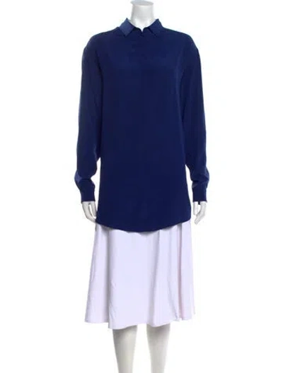 Pre-owned Anne Fontaine Silk Mock Neck Tunic In Blue