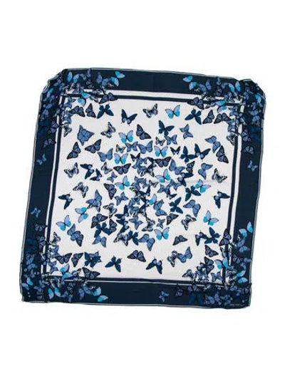 Pre-owned Anne Fontaine Silk Printed Scarf In Blue
