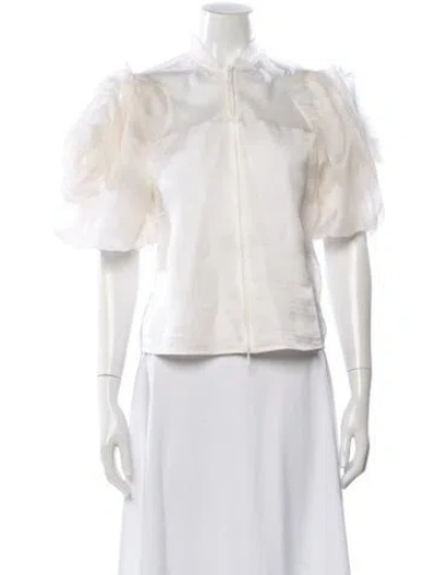 Pre-owned Anne Fontaine Silk Short Sleeve Blouse In Neutral