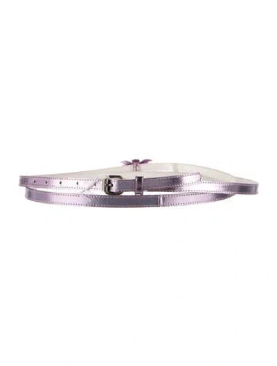 Pre-owned Anne Fontaine Skinny Leather Waist Belt In Metallic/pink